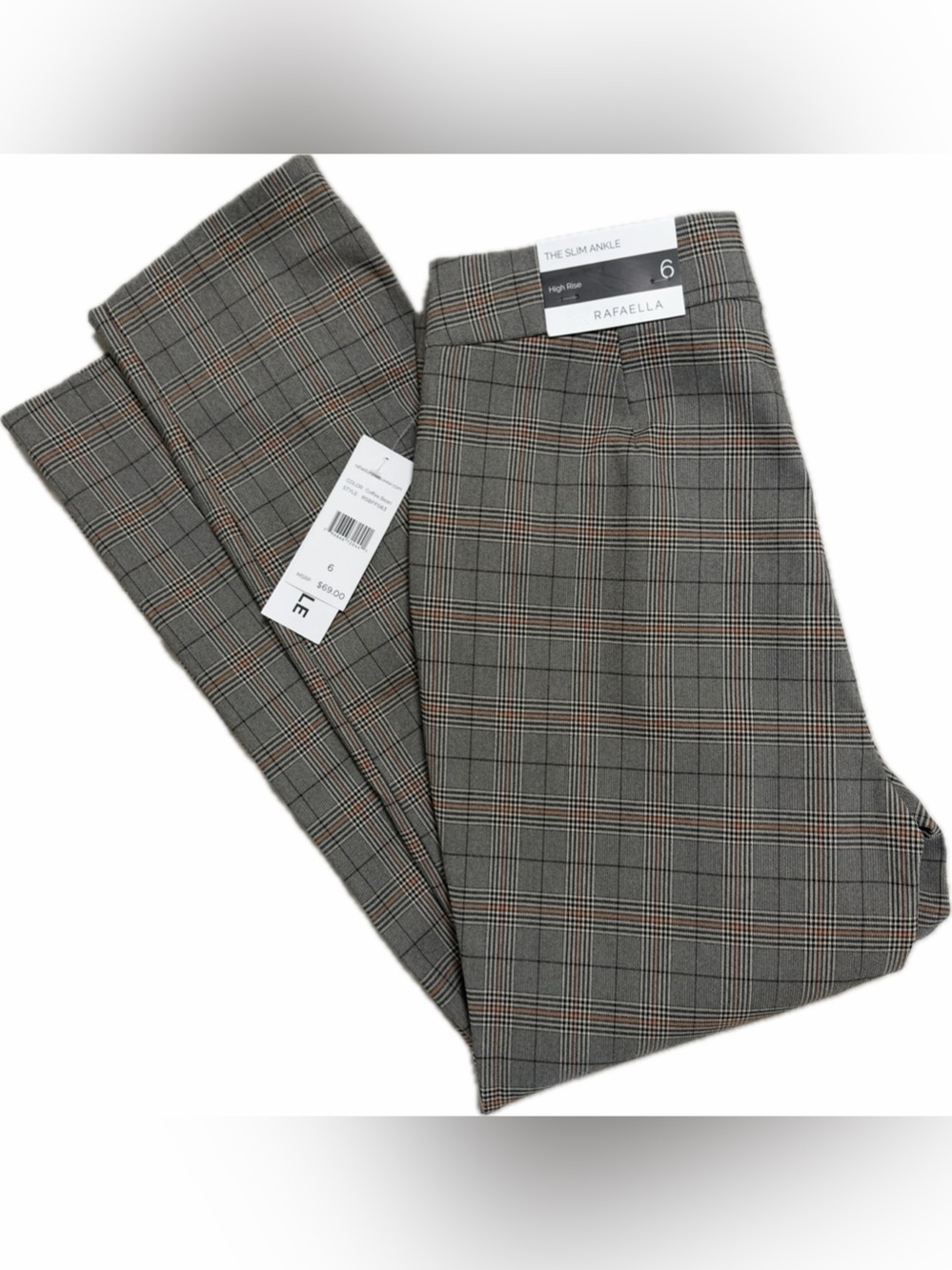 Rafaella The Slim Ankle High Rise Plaid Pants Size 6 Coffee Bean Trousers